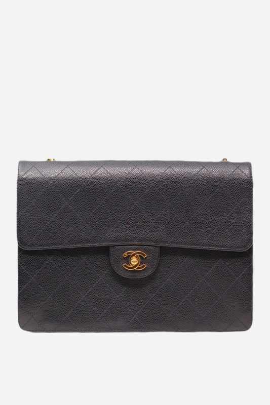 Pre-Owned Chanel Flap Bag Jumbo Dark Blue Caviar