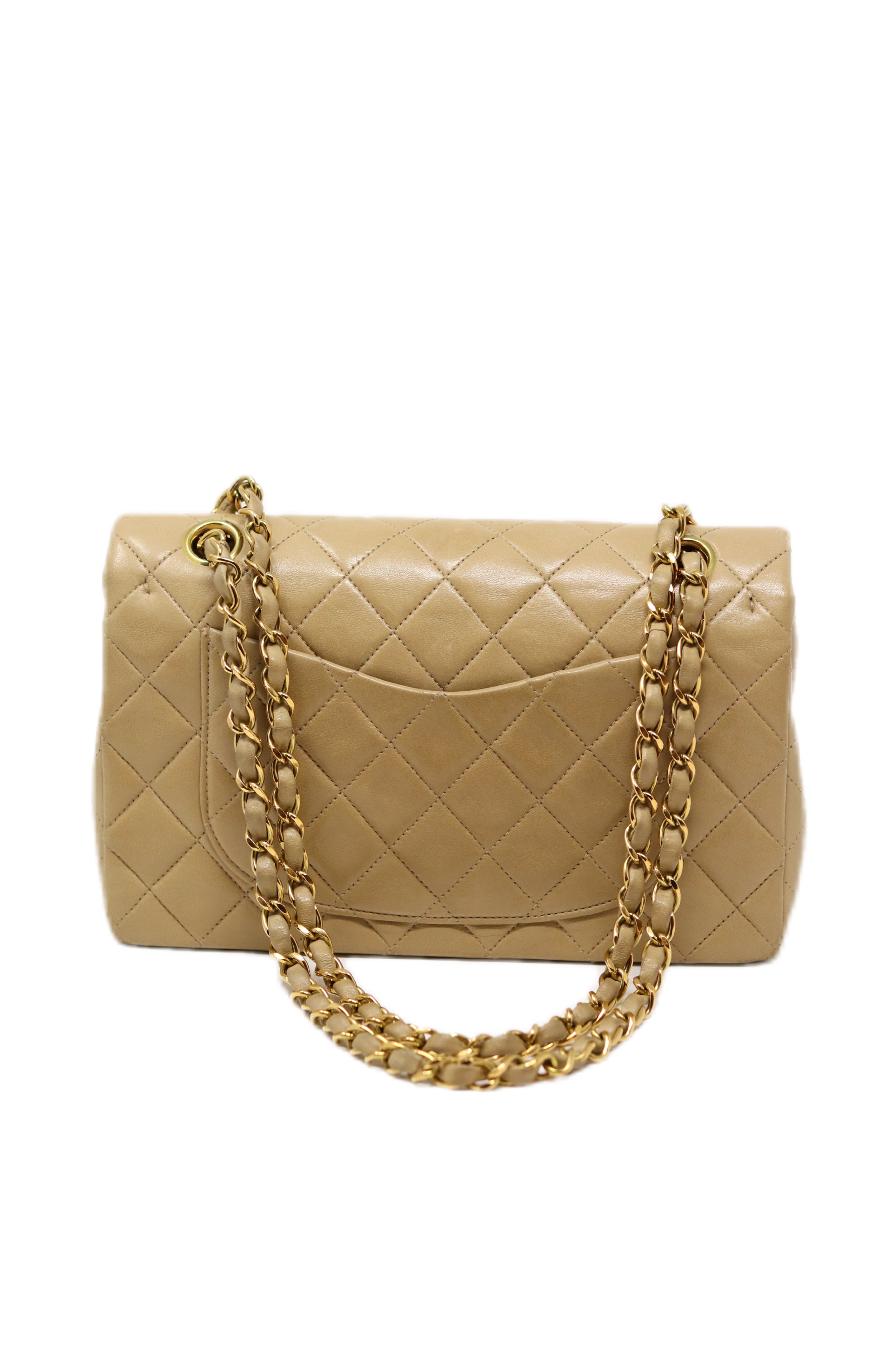 Pre-Owned CHANEL Beige Lambskin Classic Double Flap Small