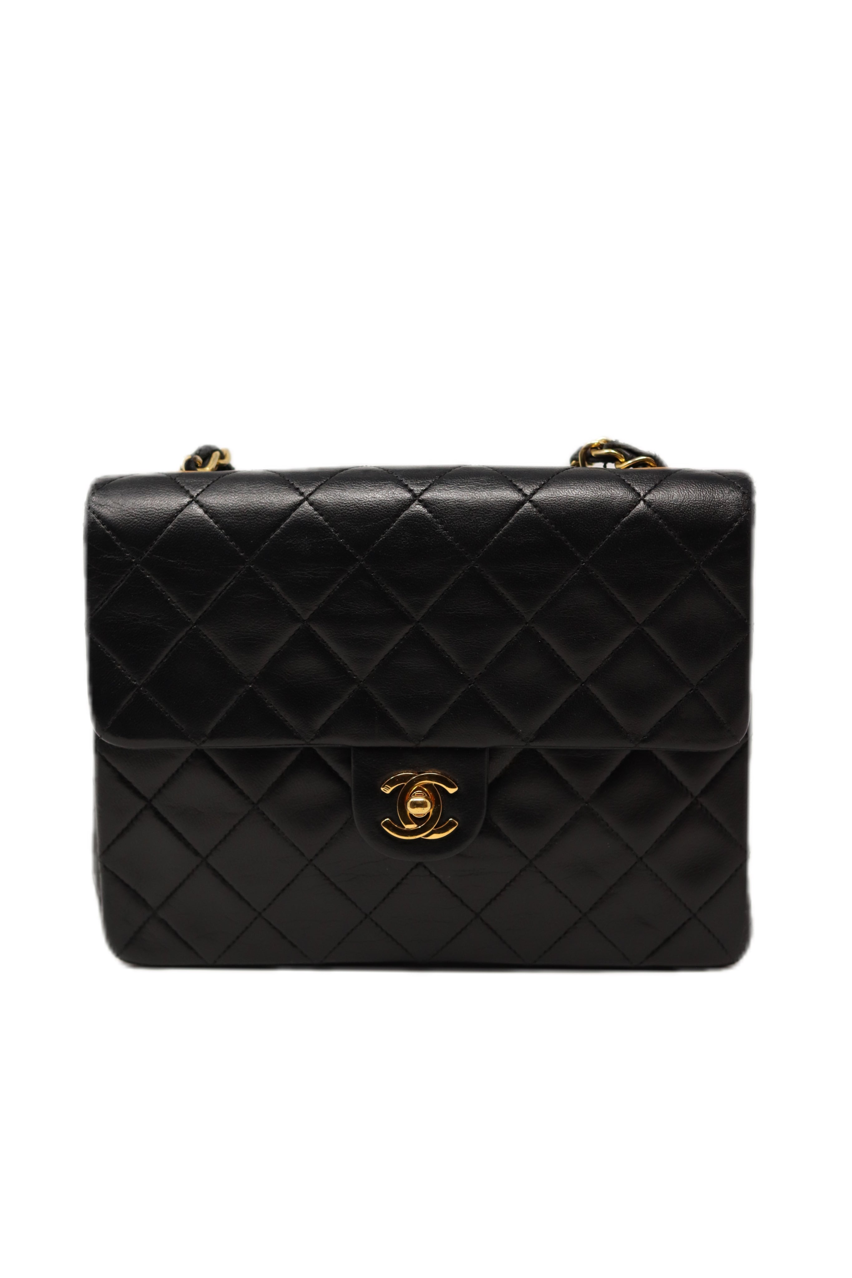 Pre-Owned CHANEL Black Lambskin Mini Square 20cm