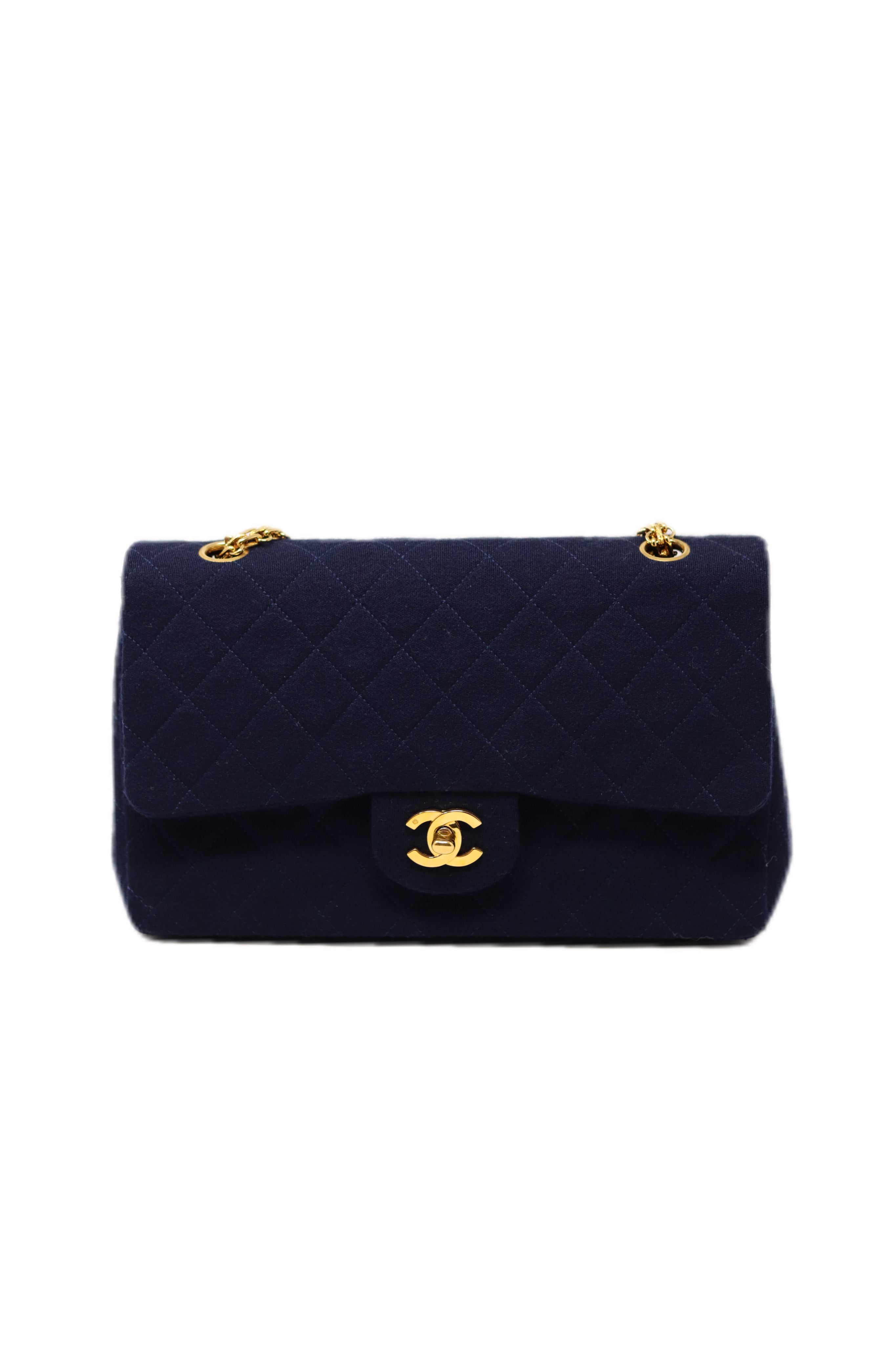 Pre-Owned CHANEL1989-1991 Blue Jersey Classic Double Flap Medium