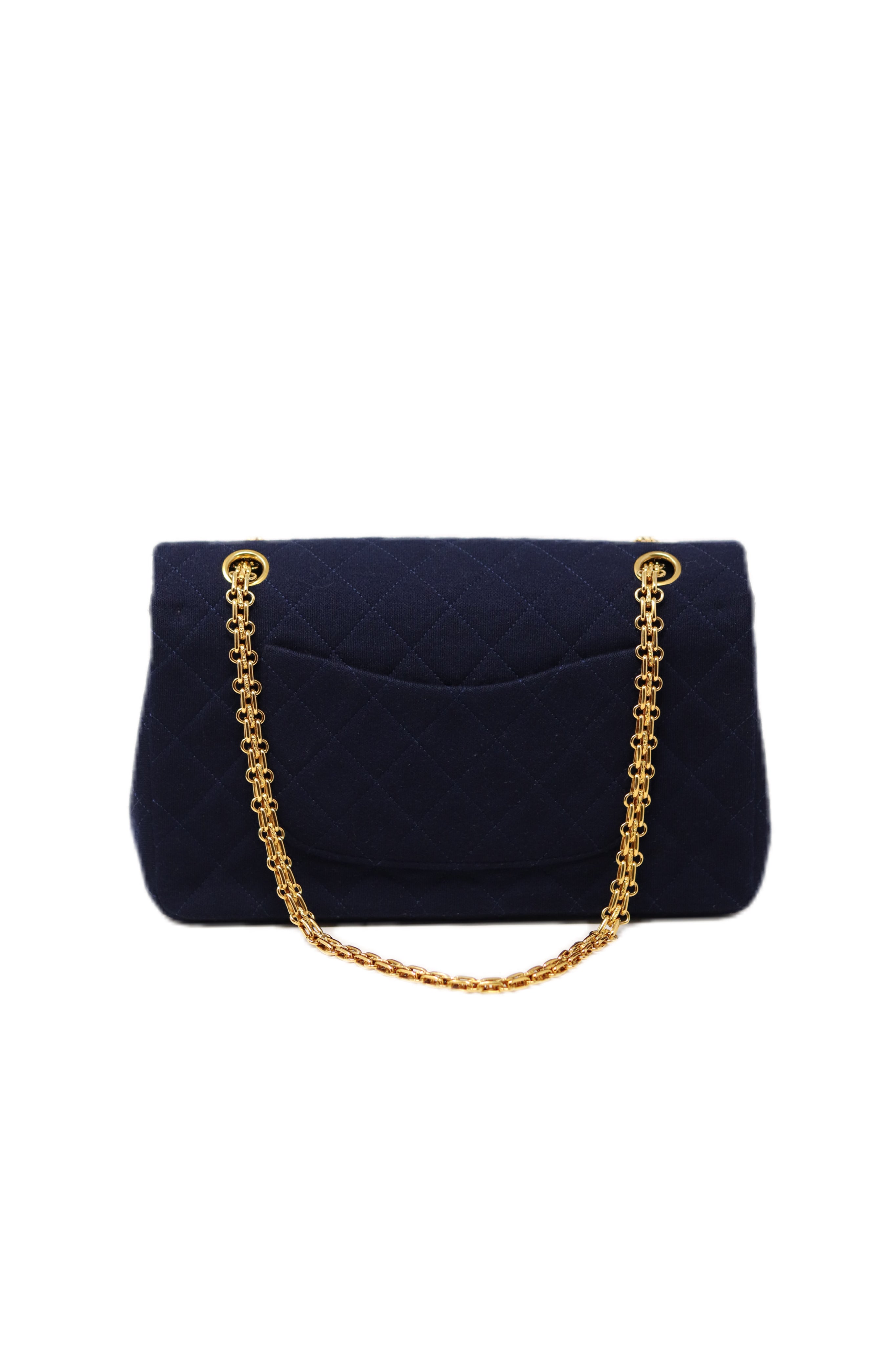 Pre-Owned CHANEL1989-1991 Blue Jersey Classic Double Flap Medium