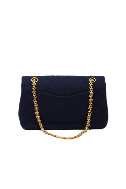 Pre-Owned CHANEL1989-1991 Blue Jersey Classic Double Flap Medium