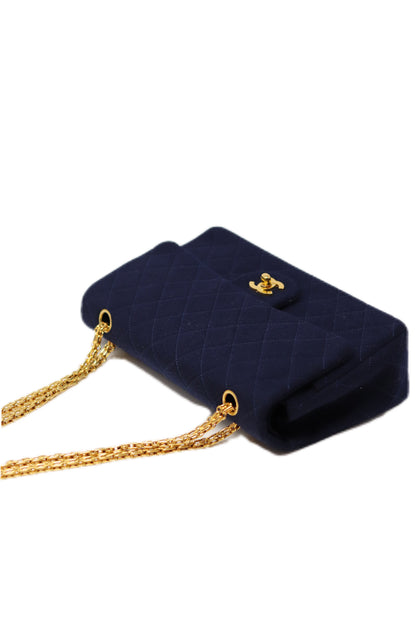 Pre-Owned CHANEL1989-1991 Blue Jersey Classic Double Flap Medium
