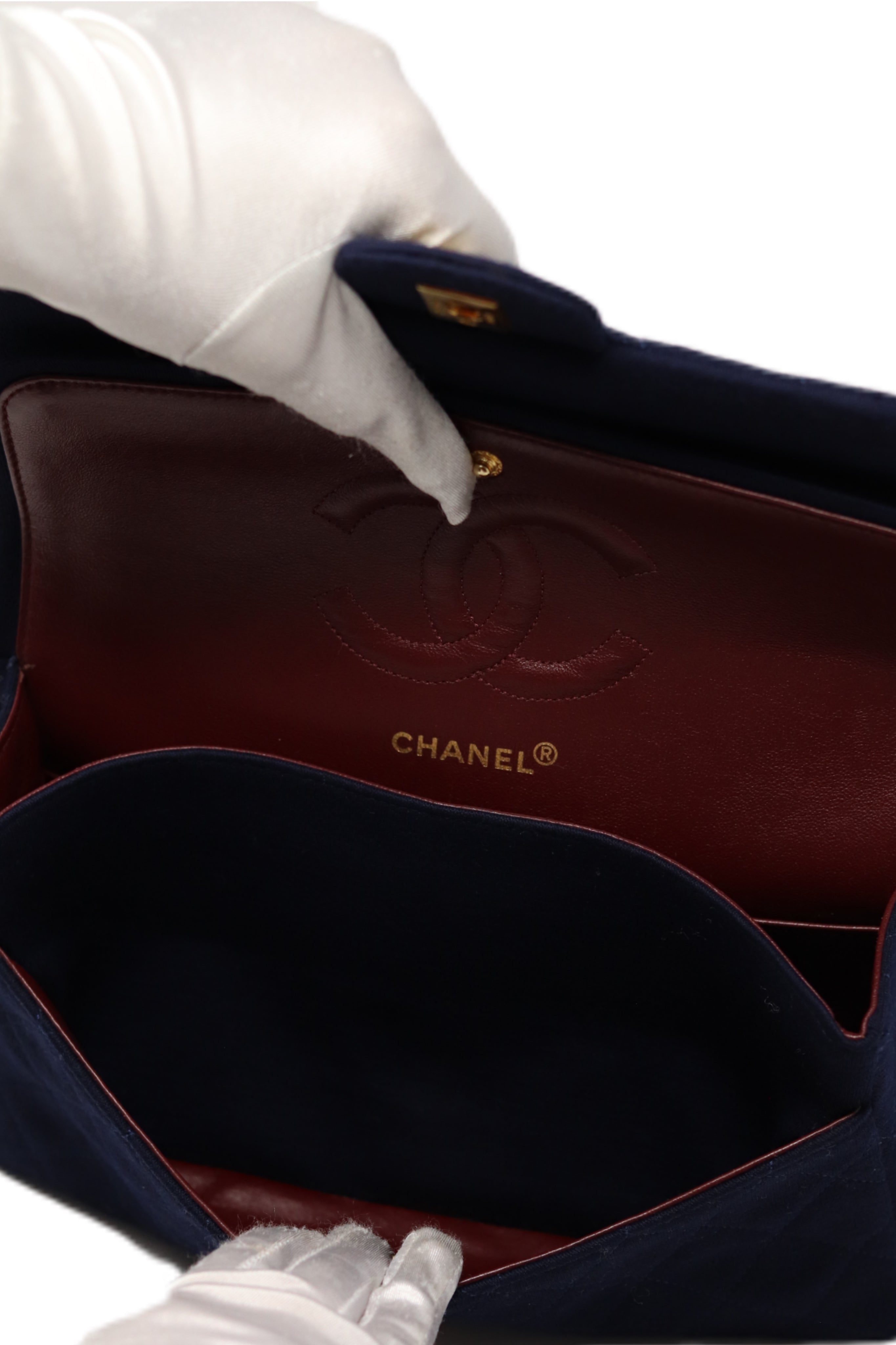 Pre-Owned CHANEL1989-1991 Blue Jersey Classic Double Flap Medium