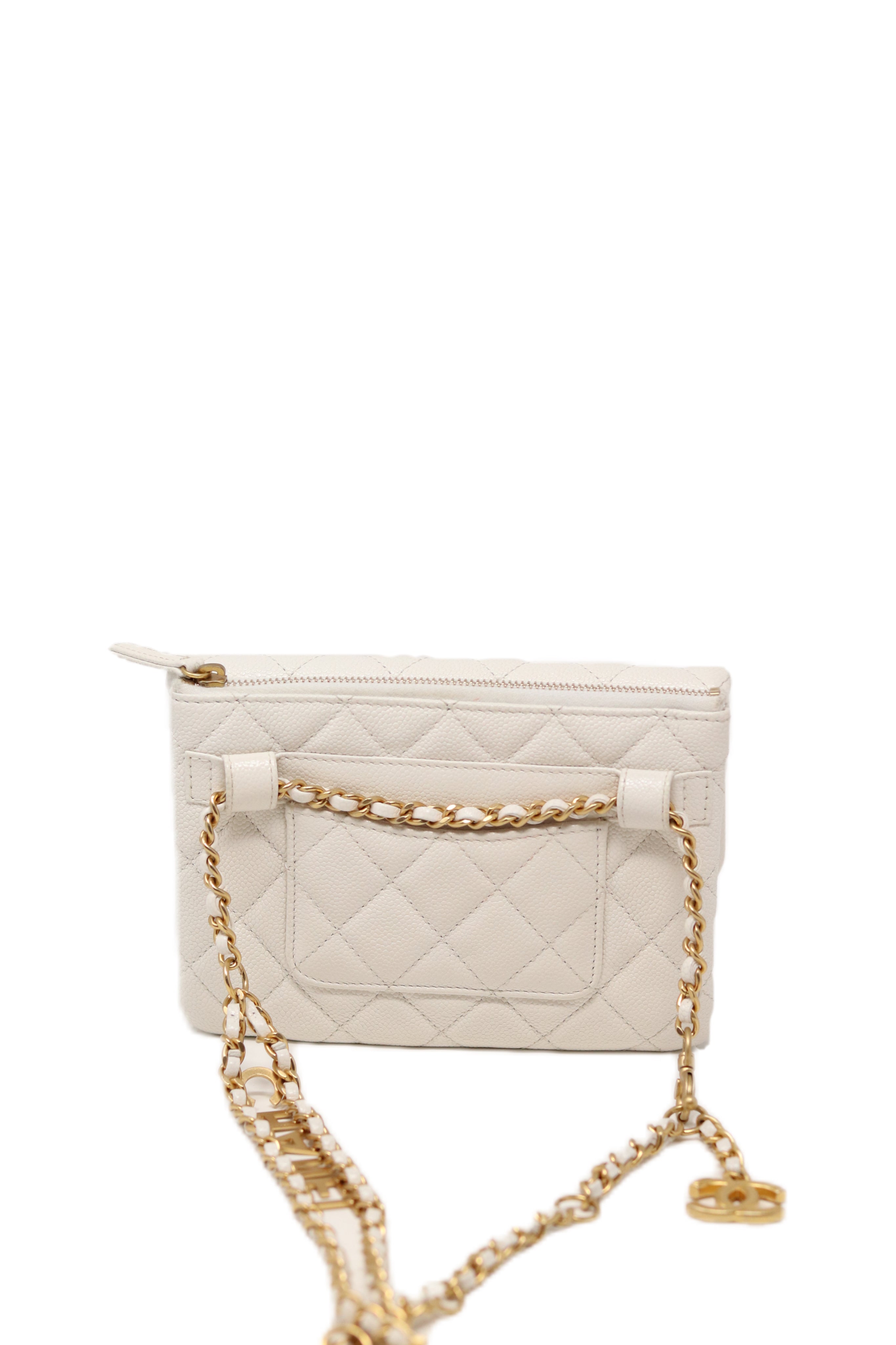 Pre-Owned Chanel 2022 White Caviar Logo Belt Bag