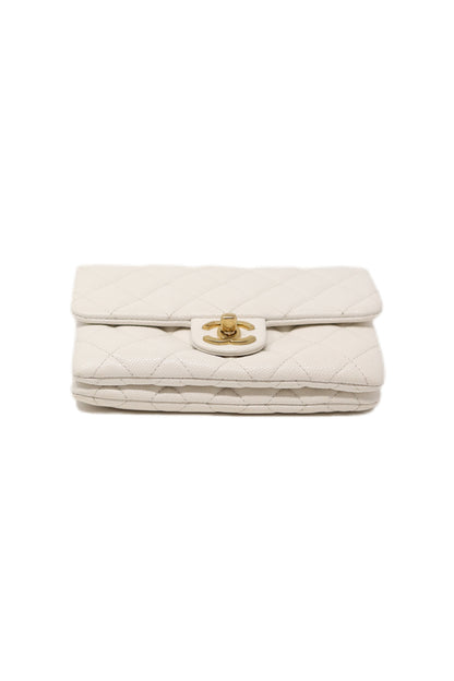 Pre-Owned Chanel 2022 White Caviar Logo Belt Bag