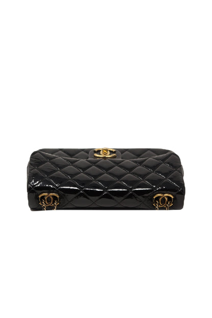 Pre-Owned Chanel 2015-2016 Patent&Calfskin Flap Bag Black