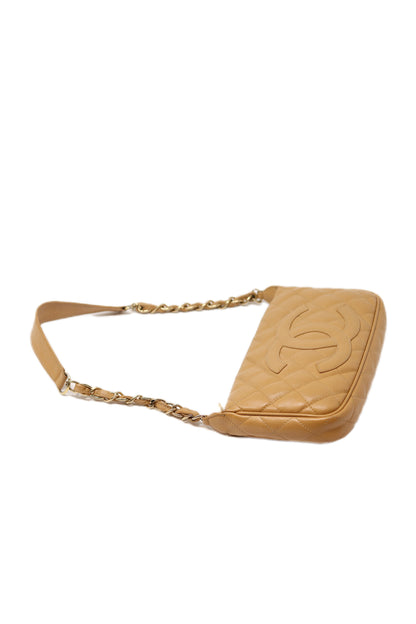 Pre-Owned CHANEL 2003-2004 Hobo Bag Beige Caviar