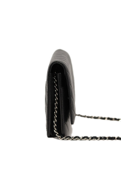 Pre-Owned Chanel 2017-2018 V Pattern Wallet On Chain Black