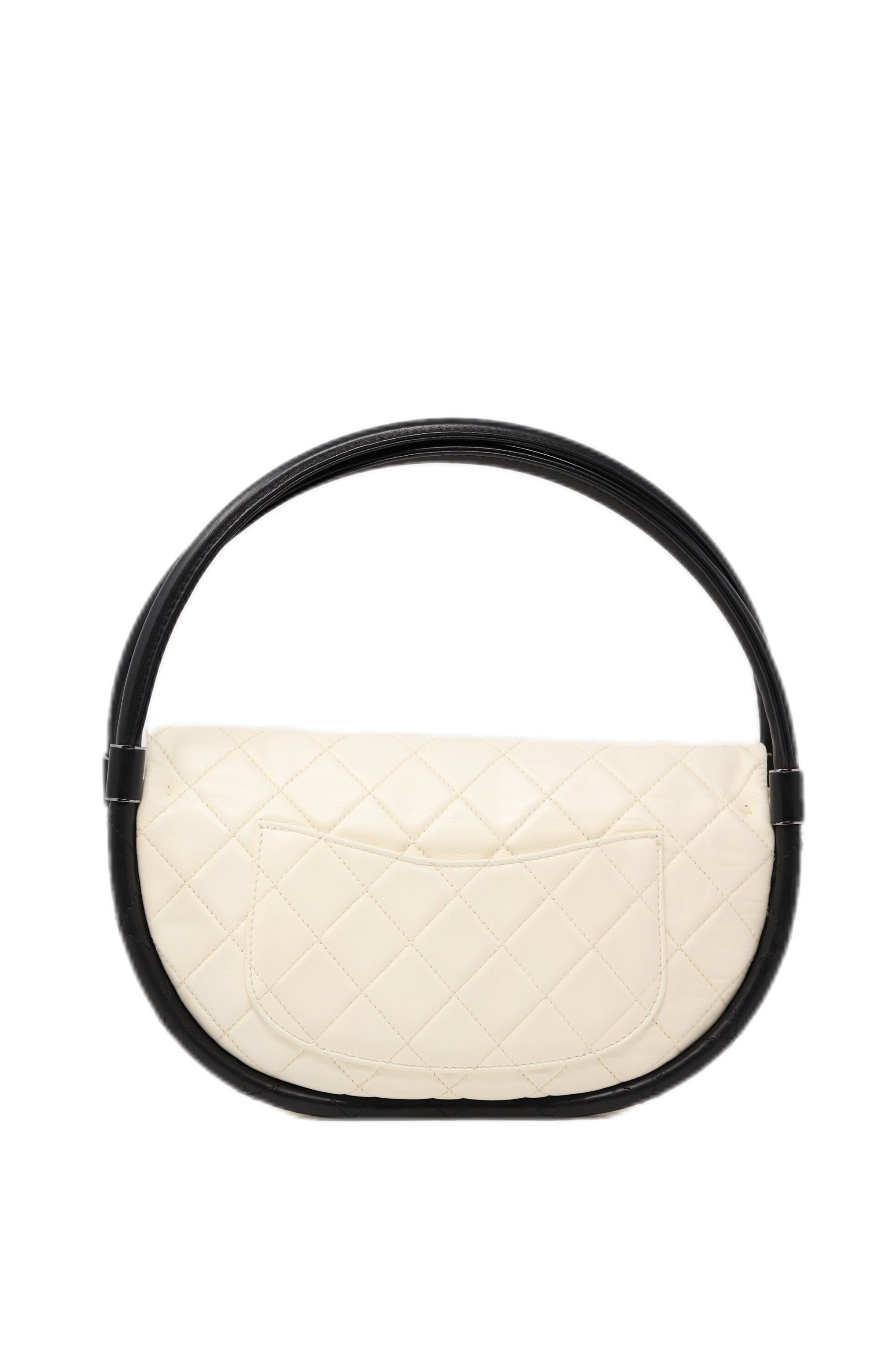 Pre-Owned CHANEL 2013-2014 White Lambskin/Calfskin Hula Hoop Bag