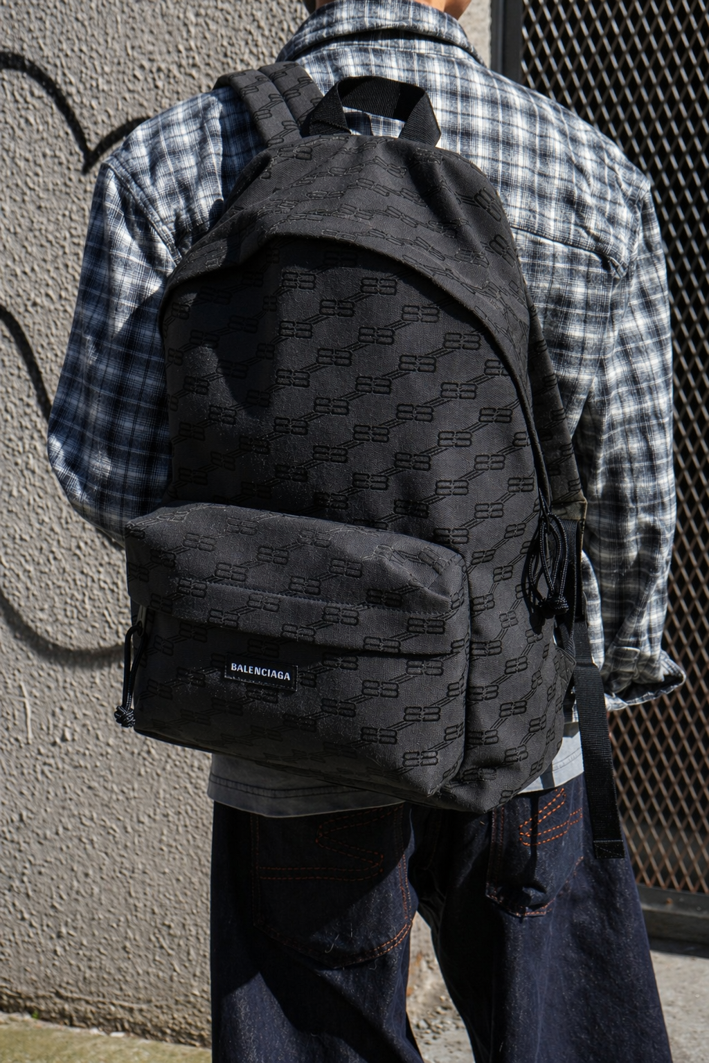 Balenciaga Black Canvas BB Monogram Backpack